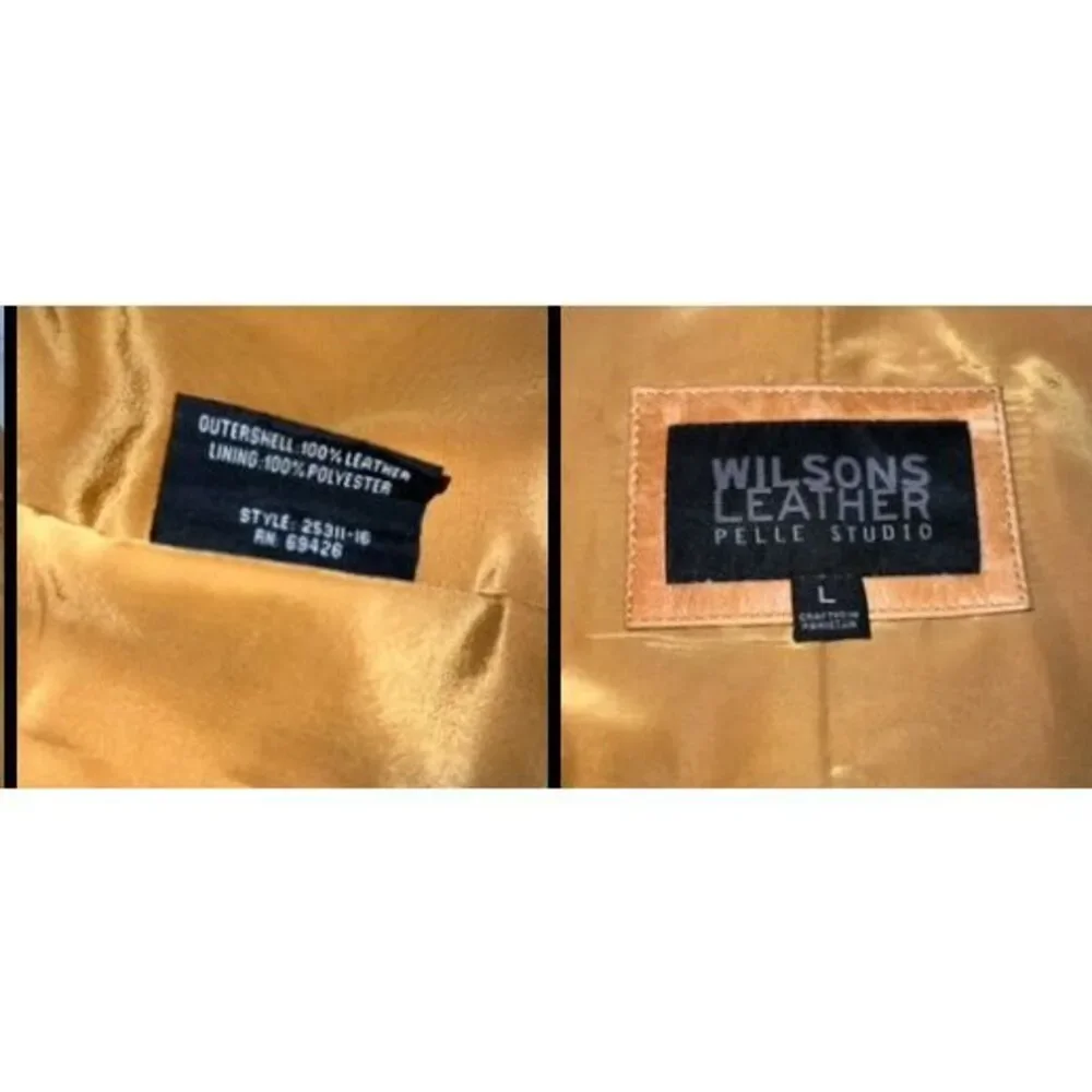 Wilsons Leather Duster Caramel Tan Trench Eyelet 70s Pearl Snaps Coat - Picture 8 of 12